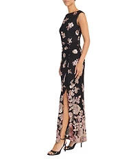 Maggy London Floral Sequin Print Mesh Sleeveless Dress