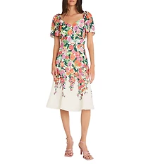 Maggy London Floral Sweetheart Neck Short Flutter Sleeve Midi Dress
