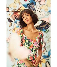 Maggy London Floral Sweetheart Neck Short Flutter Sleeve Midi Dress