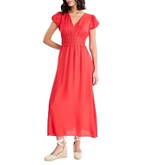 Maggy London Flutter Sleeve Empire Waist Crepe Midi Dress