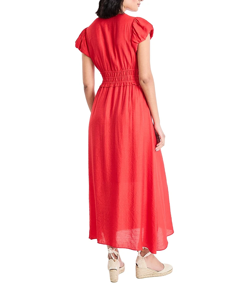 Maggy London Flutter Sleeve Empire Waist Crepe Midi Dress