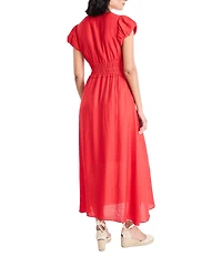 Maggy London Flutter Sleeve Empire Waist Crepe Midi Dress