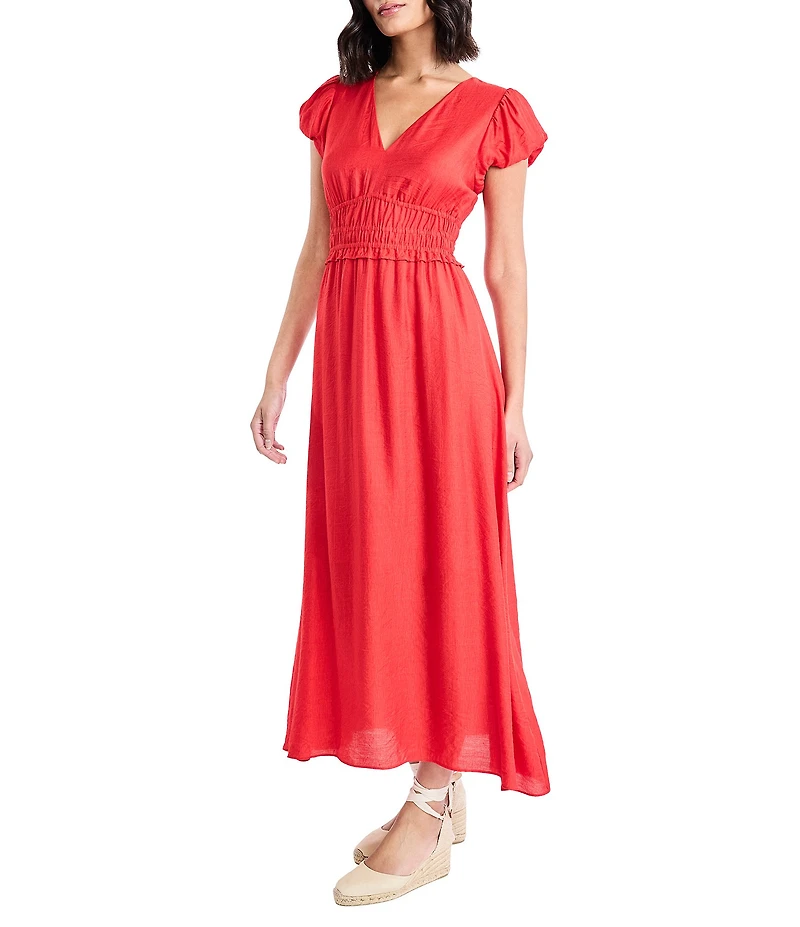 Maggy London Flutter Sleeve Empire Waist Crepe Midi Dress