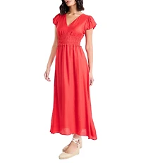 Maggy London Flutter Sleeve Empire Waist Crepe Midi Dress
