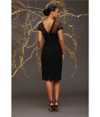 Maggy London Illusion Round Neck Cap Sleeve Sheath Dress