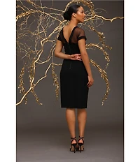 Maggy London Illusion Round Neck Cap Sleeve Sheath Dress