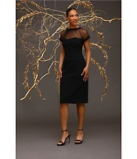 Maggy London Illusion Round Neck Cap Sleeve Sheath Dress