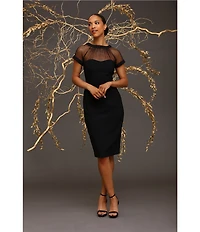 Maggy London Illusion Round Neck Cap Sleeve Sheath Dress