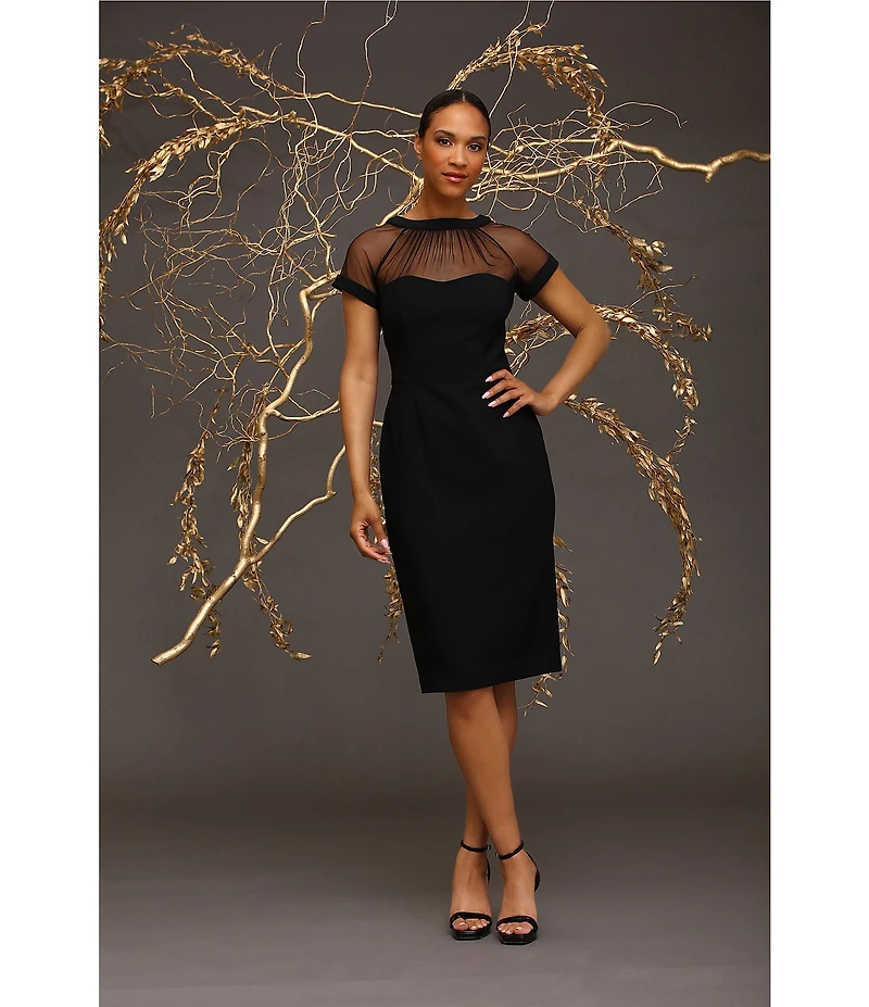 Maggy London Illusion Round Neck Cap Sleeve Sheath Dress