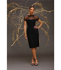 Maggy London Illusion Round Neck Cap Sleeve Sheath Dress