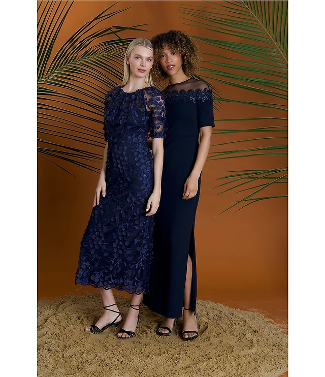 Maggy London Organza Sequin Puff Short Sleeve Midi Dress Liberty