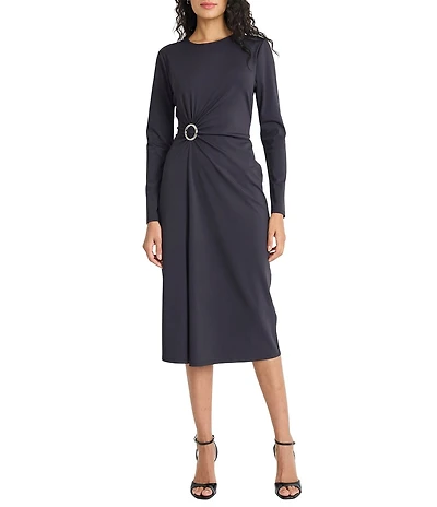 Maggy London Jersey Side Ruched Long Sleeve Midi Dress