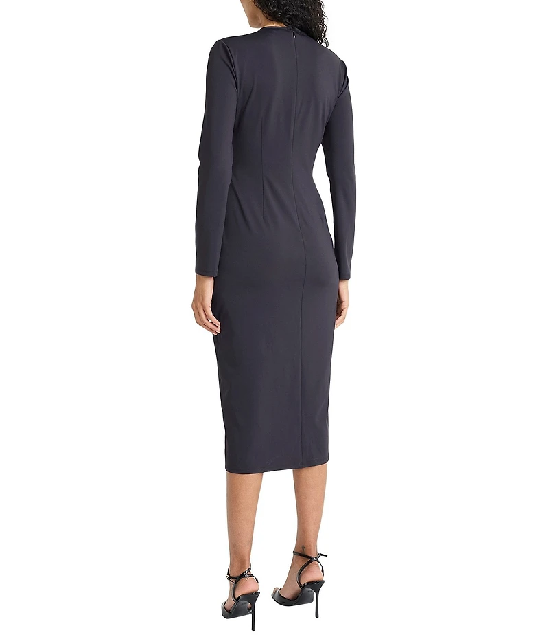 Maggy London Jersey Side Ruched Long Sleeve Midi Dress