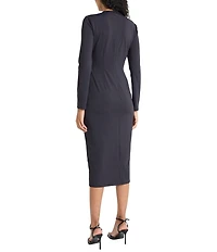 Maggy London Jersey Side Ruched Long Sleeve Midi Dress