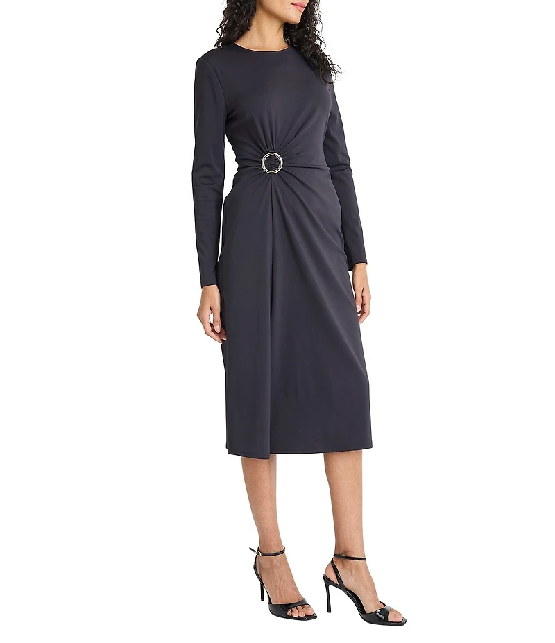 Maggy London Jersey Side Ruched Long Sleeve Midi Dress