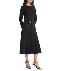 Maggy London Long Sleeve A-Line Belted Midi Dress