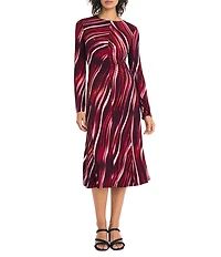 Maggy London Long Sleeve Printed A-Line Midi Dress