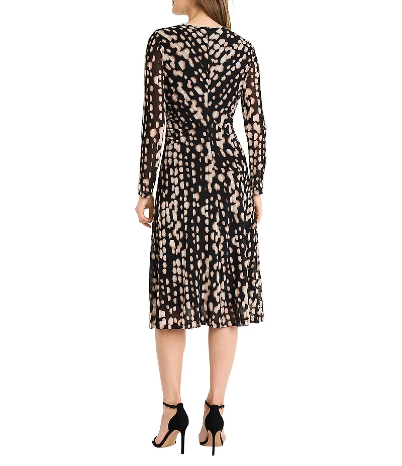 Maggy London Long Sleeve Printed Mesh Midi Dress