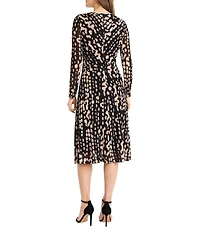 Maggy London Long Sleeve Printed Mesh Midi Dress