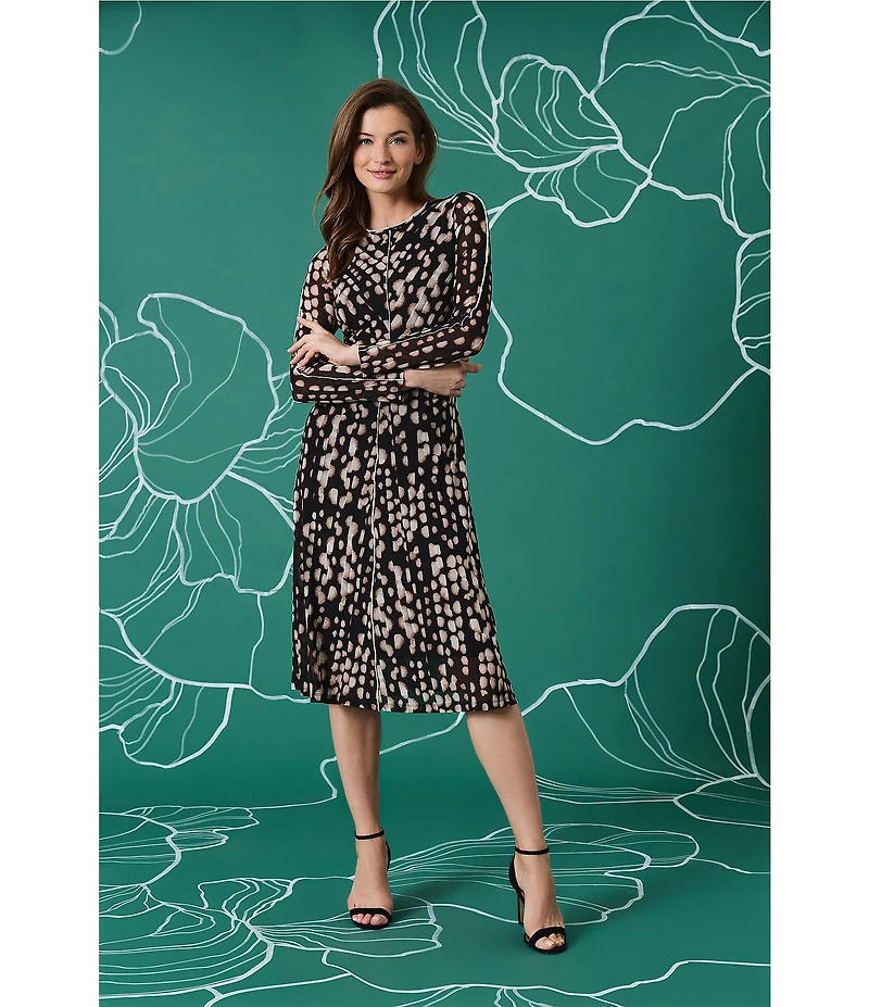 Maggy London Long Sleeve Printed Mesh Midi Dress
