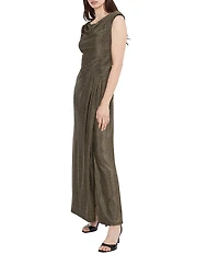 Maggy London Metallic Jersey Cowl Neck Cap Sleeve Gown