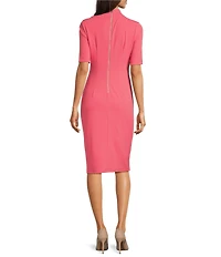 Maggy London Mock Neck Short Sleeve Draped Midi Sheath Dress