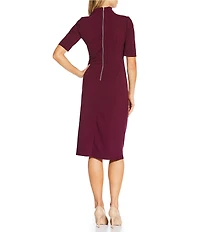 Maggy London Mock Neck Short Sleeve Draped Midi Sheath Dress