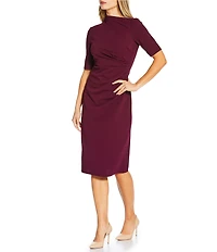 Maggy London Mock Neck Short Sleeve Draped Midi Sheath Dress