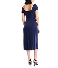 Maggy London Opulent Knit Boat Neck Cap Sleeve Sheath Midi Dress