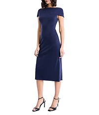 Maggy London Opulent Knit Boat Neck Cap Sleeve Sheath Midi Dress