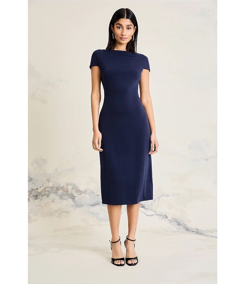 Maggy London Opulent Knit Boat Neck Cap Sleeve Sheath Midi Dress