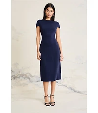 Maggy London Opulent Knit Boat Neck Cap Sleeve Sheath Midi Dress