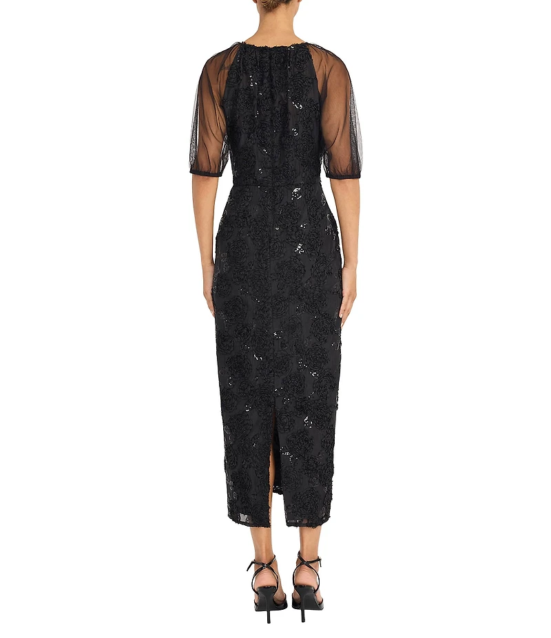 Maggy London Organza Sequin Puff Short Sleeve Midi Dress