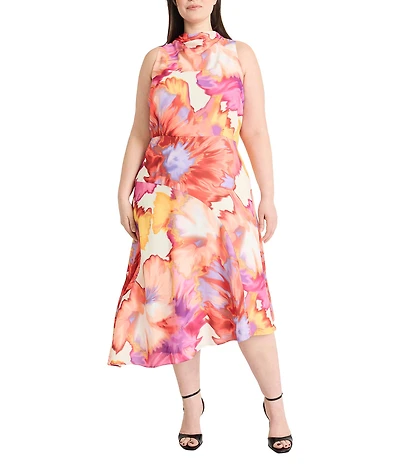 Maggy London Plus Size Cowl Neck Floral Slip Sleeveless Midi Dress