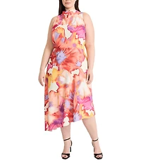 Maggy London Plus Size Cowl Neck Floral Slip Sleeveless Midi Dress