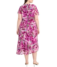 Maggy London Plus Size Crew Neck Short Sleeve Asymmetric Midi Dress