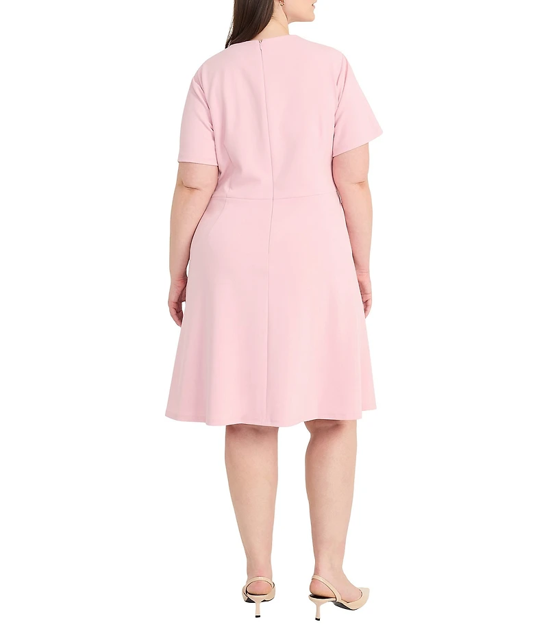 Maggy London Plus Size Drape Crew Neck Short Sleeve Scuba Crepe Fit and Flare Dress