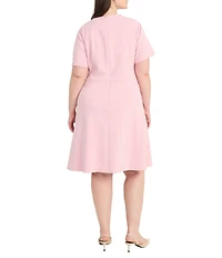 Maggy London Plus Size Drape Crew Neck Short Sleeve Scuba Crepe Fit and Flare Dress