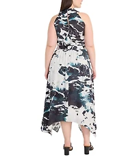 Maggy London Plus Size Handkerchief Hem Printed Midi Dress