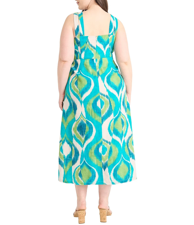 Maggy London Plus Size V-Neck Sleeveless Printed A-Line Midi Dress