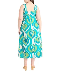 Maggy London Plus Size V-Neck Sleeveless Printed A-Line Midi Dress