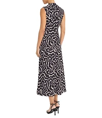 Maggy London Printed Mock Neck Waist Detail Midi Dress