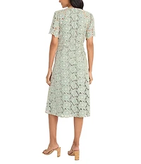 Maggy London Round Neck Flutter Sleeve Floral Lace A-Line Midi Dress