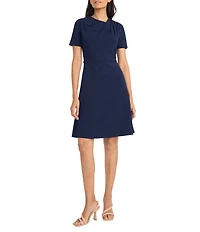 Maggy London Scuba Crepe Asymmetrical Crew Neck Short Sleeve A-Line Mini Dress