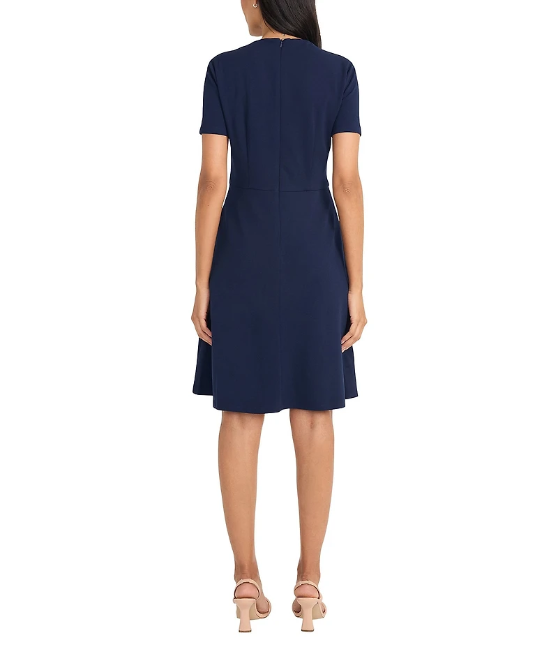 Maggy London Scuba Crepe Asymmetrical Crew Neck Short Sleeve A-Line Mini Dress