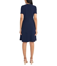 Maggy London Scuba Crepe Asymmetrical Crew Neck Short Sleeve A-Line Mini Dress