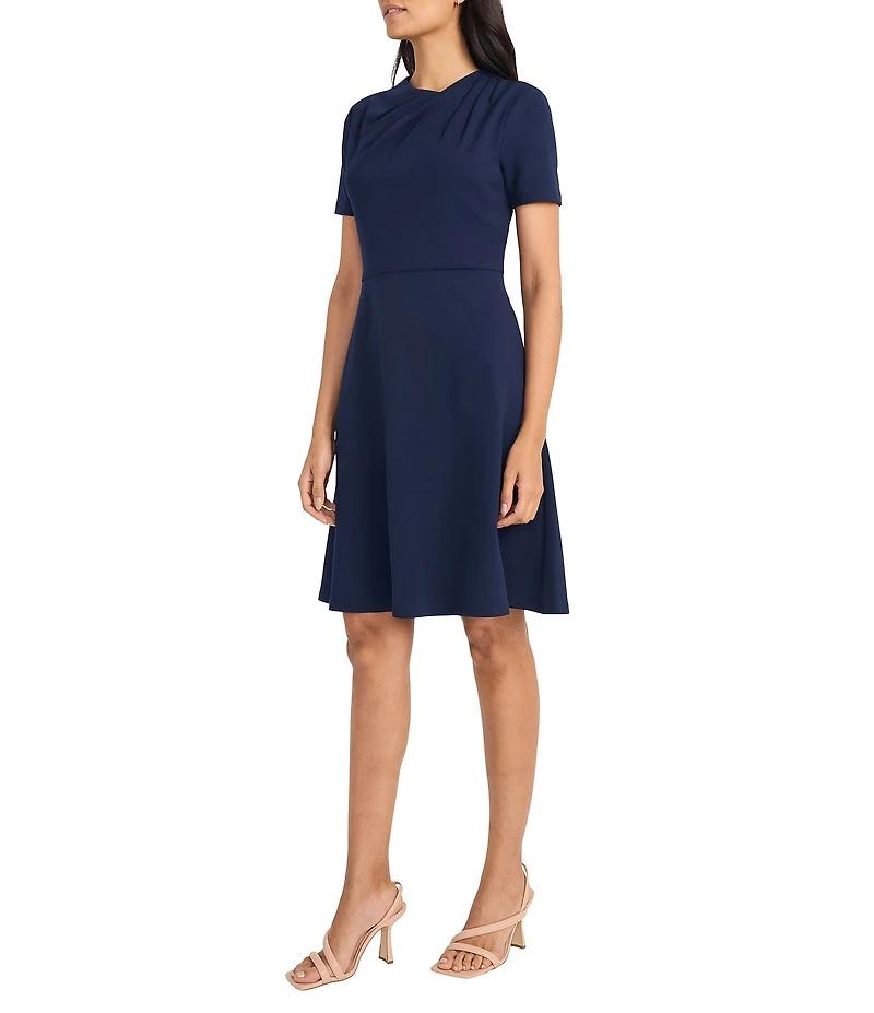 Maggy London Scuba Crepe Asymmetrical Crew Neck Short Sleeve A-Line Mini Dress