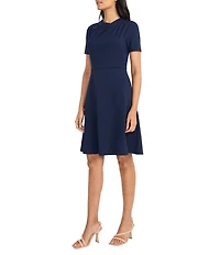 Maggy London Scuba Crepe Asymmetrical Crew Neck Short Sleeve A-Line Mini Dress