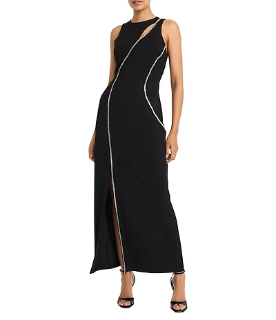 Maggy London Scuba Crepe Embellished Keyhole Neck Sleeveless Gown