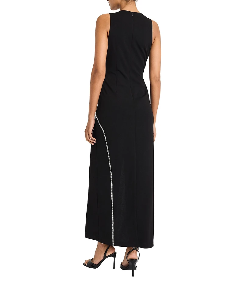 Maggy London Scuba Crepe Embellished Keyhole Neck Sleeveless Gown